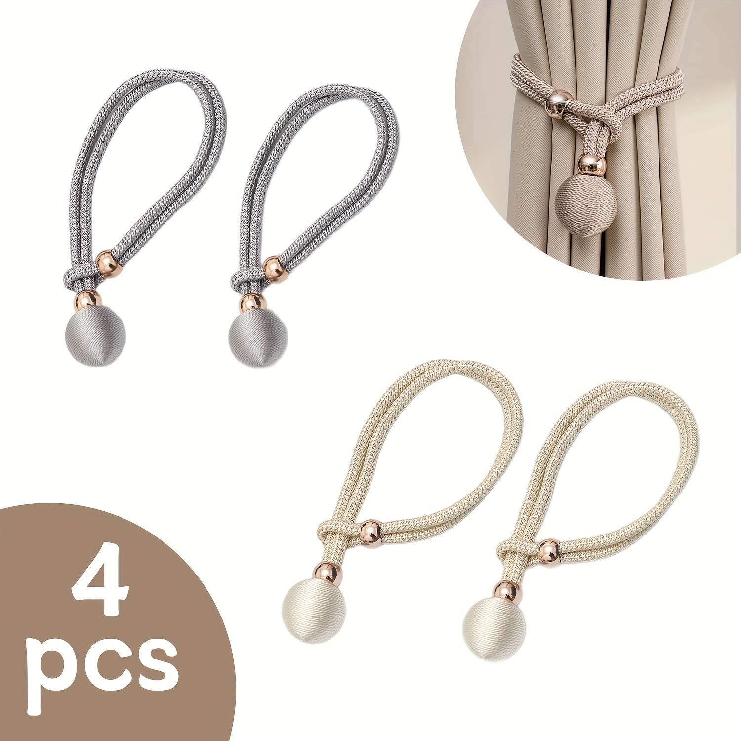 4pcs, New Egg Ball Curtain Tie, Adjustable Tightness, Pull-Out Design, Suitable for Curtains And Window Screens of More Sizes, Simple And Modern Style, No Need to Punch Or Install, 2pcs Per Pack in Stock