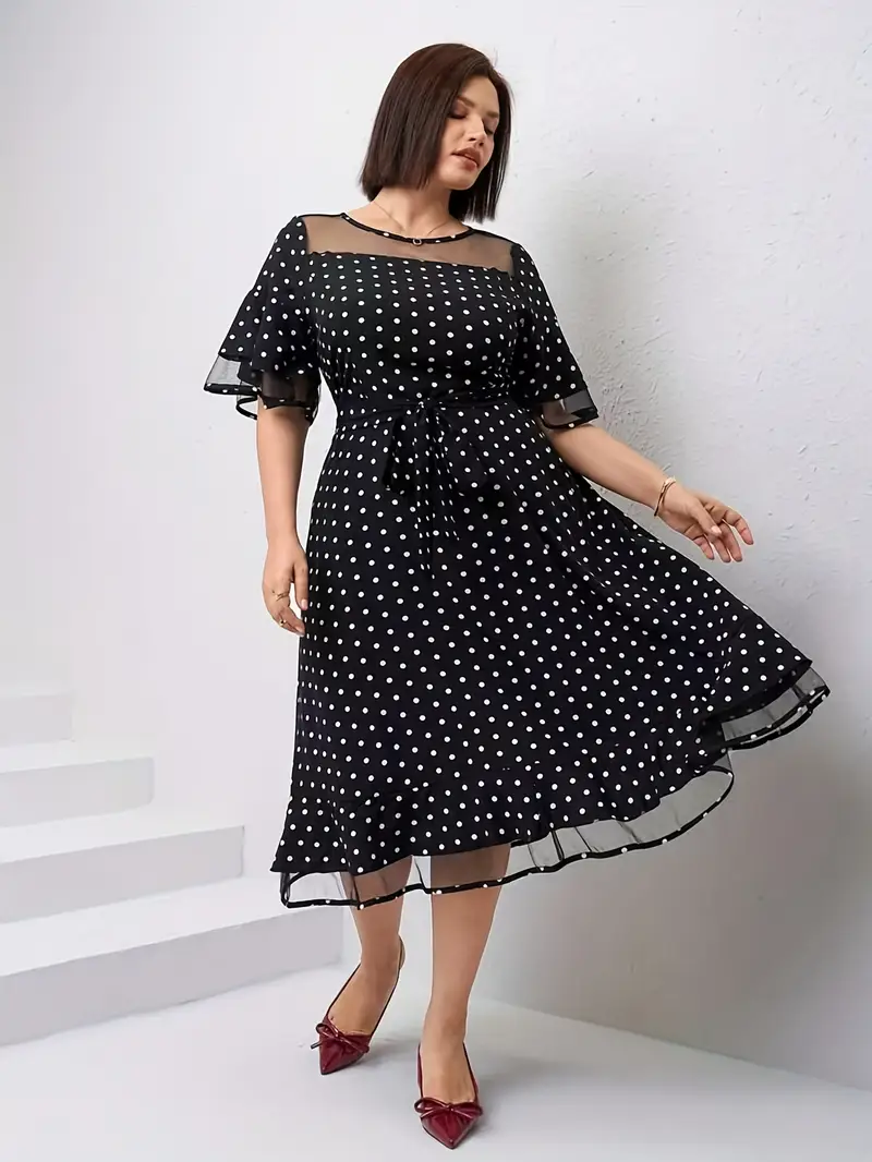 plus size elegant black polka dot dress hem - Temu plus size elegant black polka dot dress hem - Temu