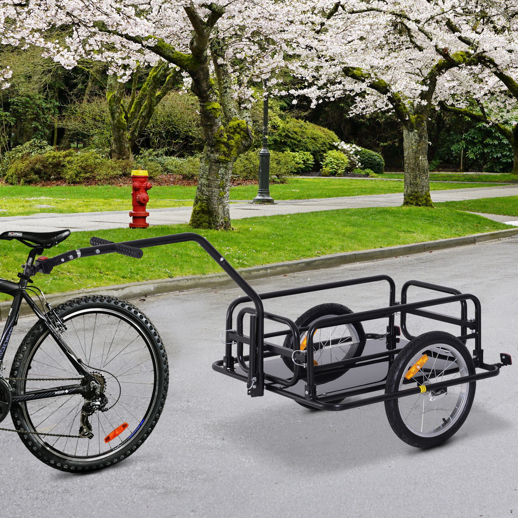  folding bicycle cargo trailer utility bike   garden patio tool with hitch black