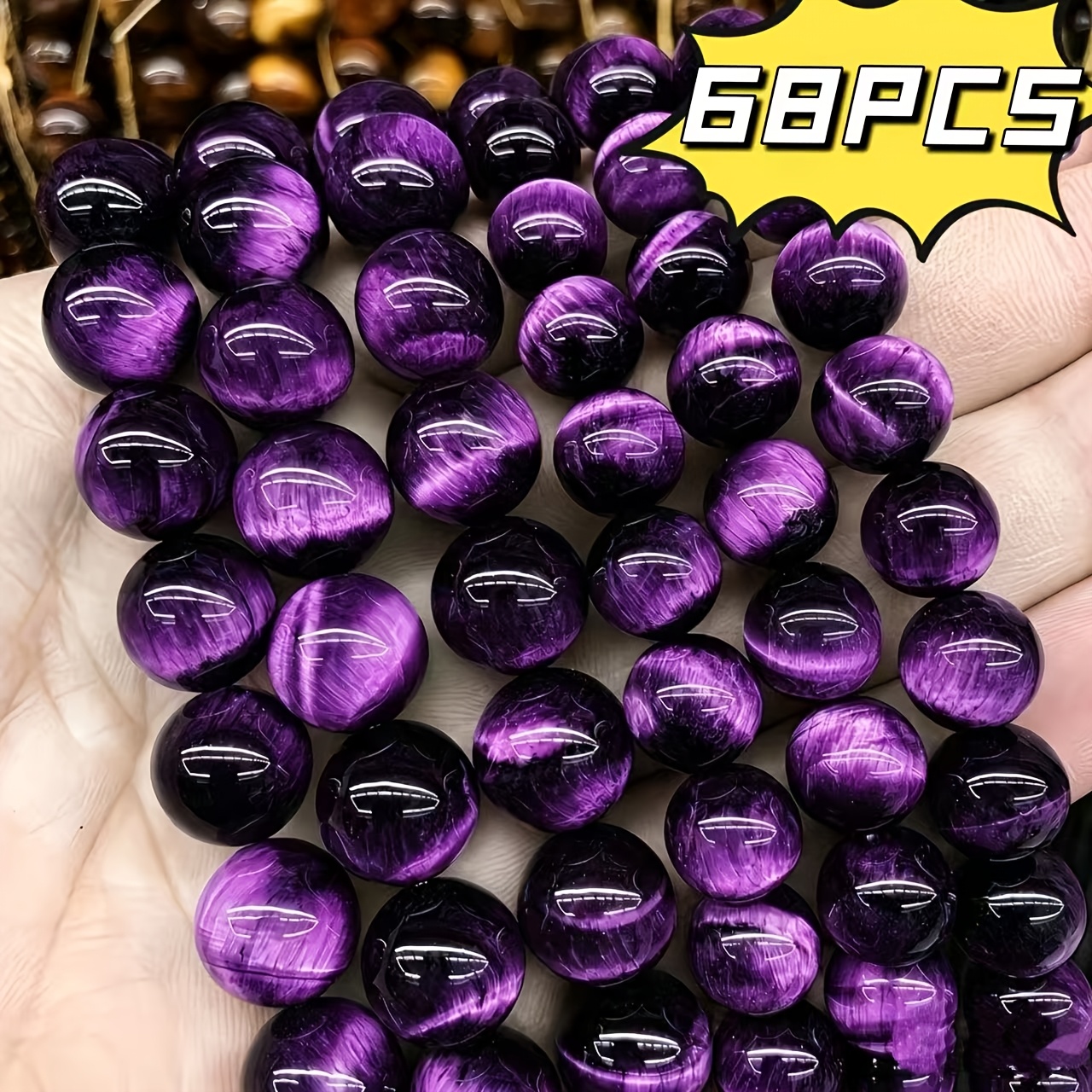TEMU 68pcs 's Eye Stone Decorative Glass Beads, Jewelry Craft, Suitable For Bracelets, Necklaces, And Car Charms - Craft Additions And Materials,