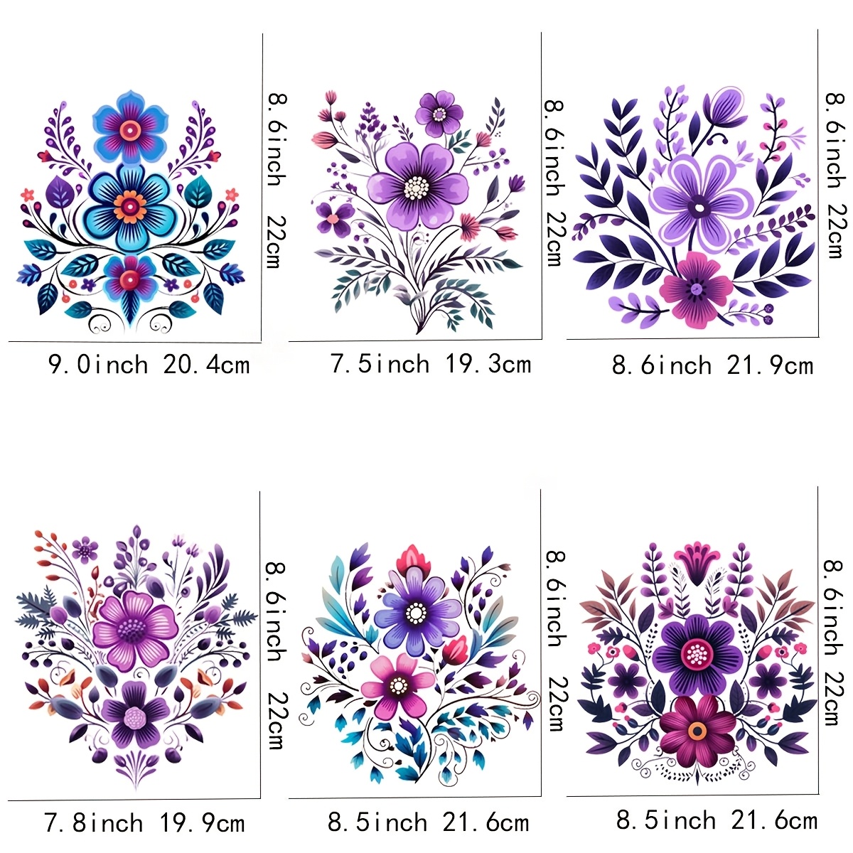 TEMU Lot de 6 pièces/Set d'autocollants thermocollants à transfert thermique style fleurs mexicaines, décoratifs, lavables, à imprimer sur T-shirt, à