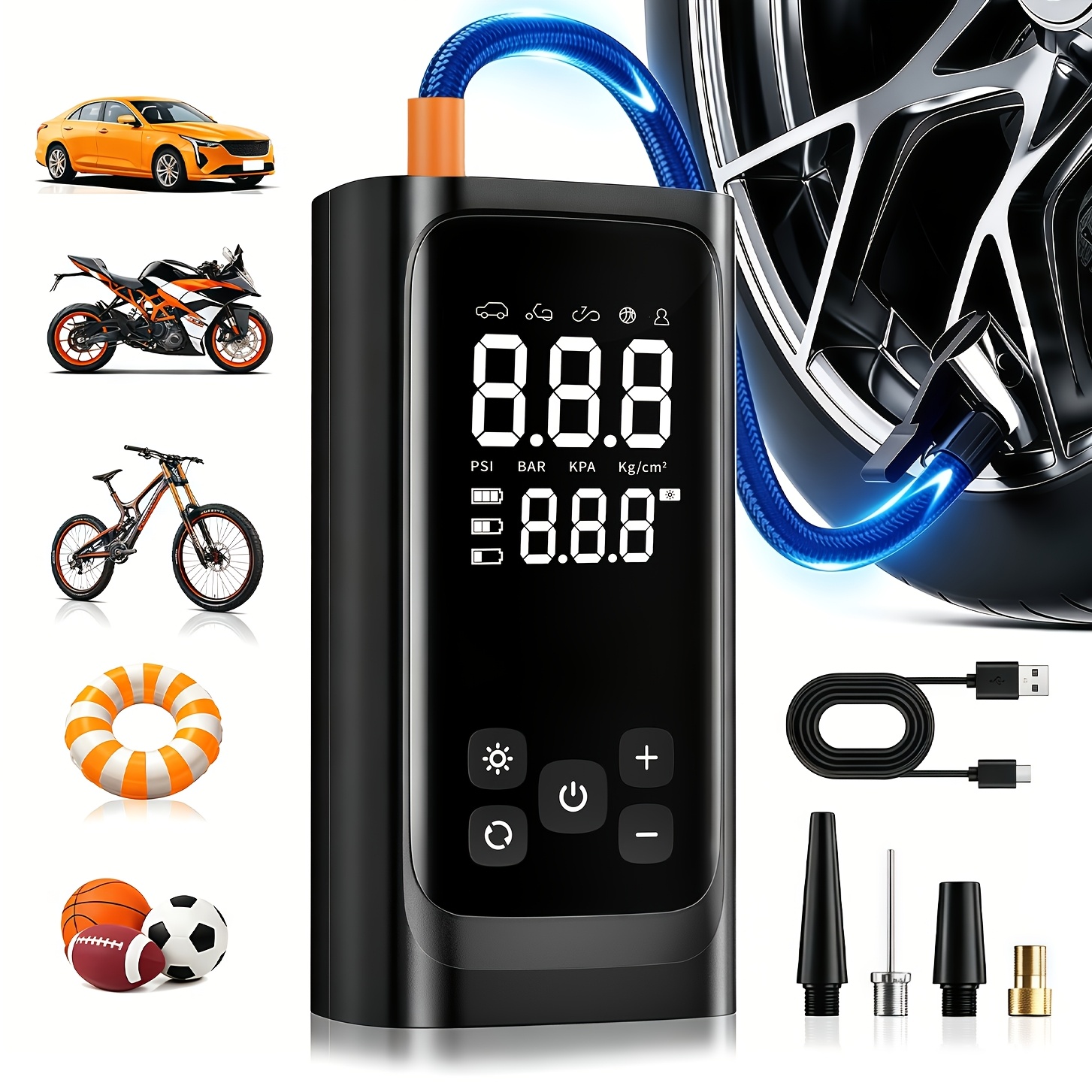 TEMU Auto Tire Inflator Portable Air Compressor, 3x Faster Cordless Tire Inflator For Car, 150 Psi Smart Air Pump For Car Tires, Auto Shut-off, Led