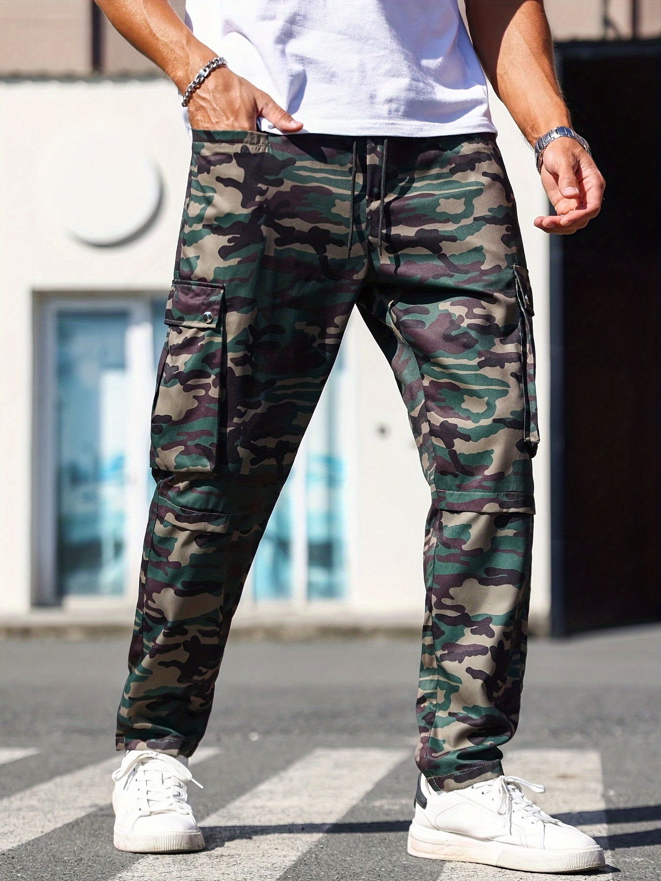 Men's Camouflage Printed Cargo Pants Elastic - Temu Canada