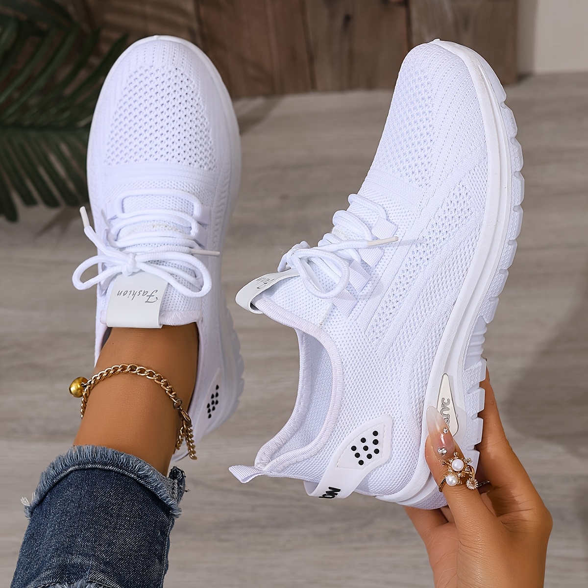 E-shop Damen-Turnschuhe in Weiß aus atmungsaktivem Mesh-Gewebe – Atmungsaktives Strick-Obermaterial, bequeme Low-Top-Outdoor-Laufschuhe für den Sommer,
