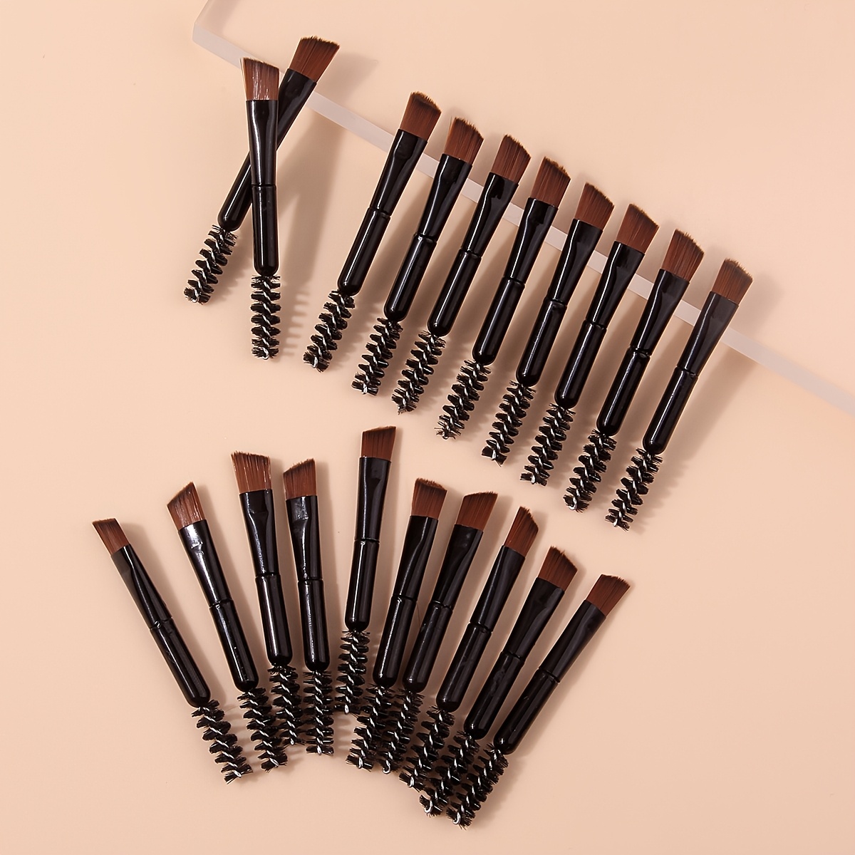 TEMU Lot de 20 mini pinceaux à sourcils portables double embout, peigne à poudre 2-en-1 incliné pour sourcils et applicateur mascara à picotoir pour