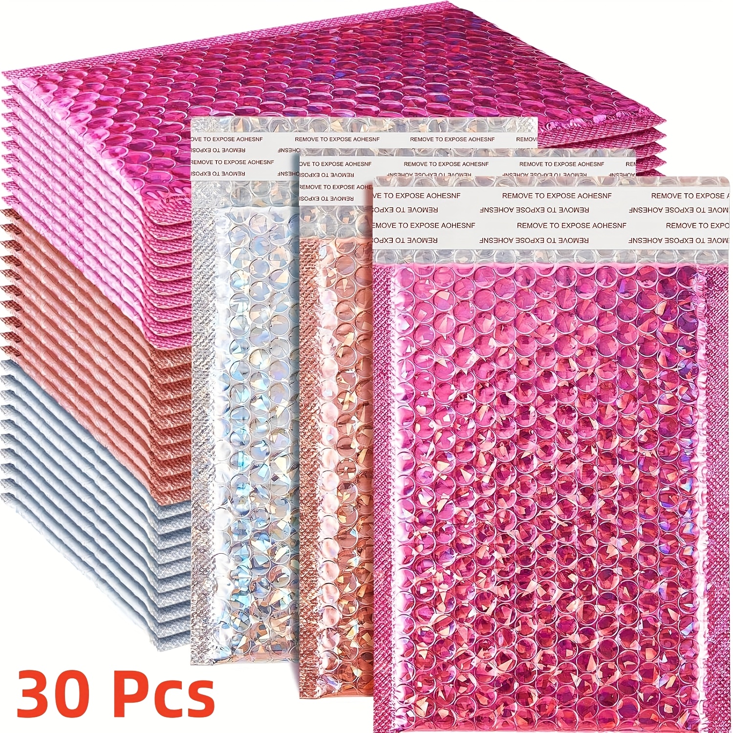 E-shop Metallische Holographische Blasenumschläge mit Selbstklebendem Verschluss, Wasserdichte Schutzumschläge für Bücher Kleidung Make-up Schmuck