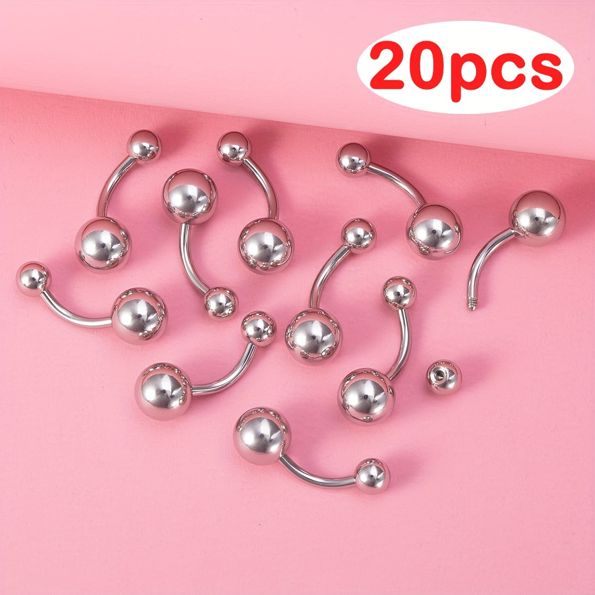 Image of 10/20pcs Stainless Steel Ball Belly Button Rings Navel Piercing Stud Belly Bar For Women Nombril Body Jewelry