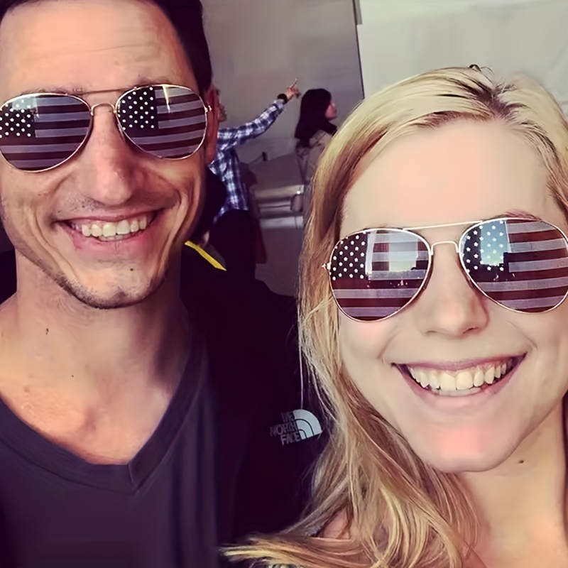 

American Independence Day Flag Pattern Style Clam Mirror Glasses, Fashion Eyewear, Suitable For Shooting, Mountaineering, And Daily Leisure