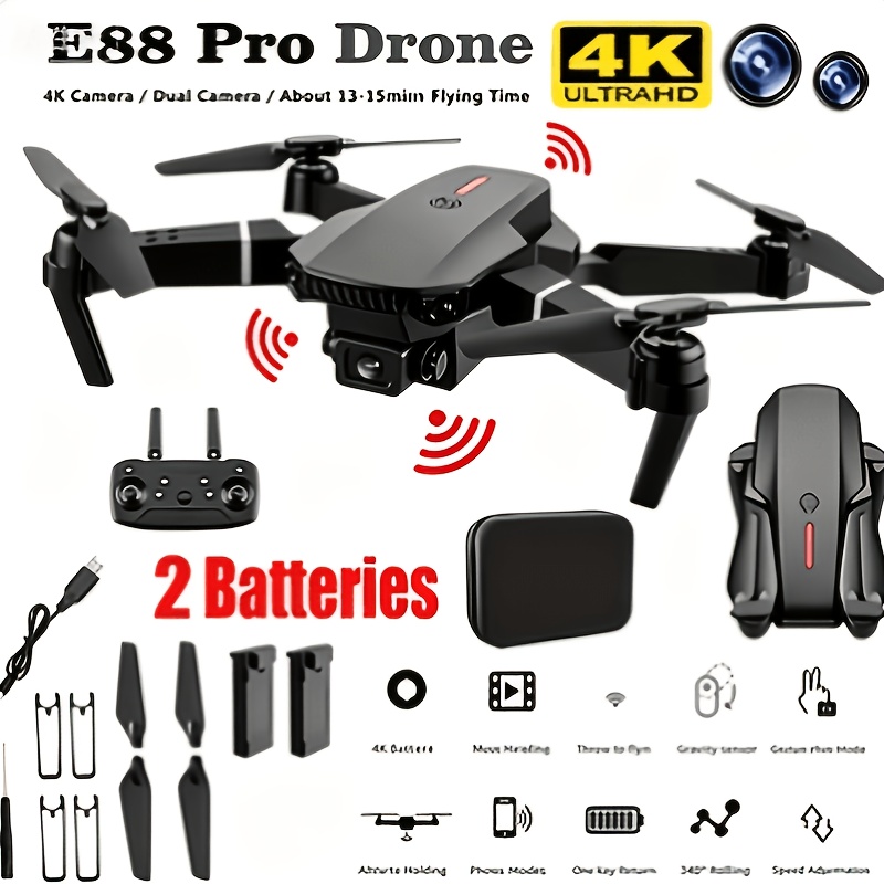 TEMU Rc Drone, 2025 New Professional Rc Drone With 2 Batteries, Dual Camera Double Folding Rc Height Hold Remote Control, Drone With 90° Adjustable