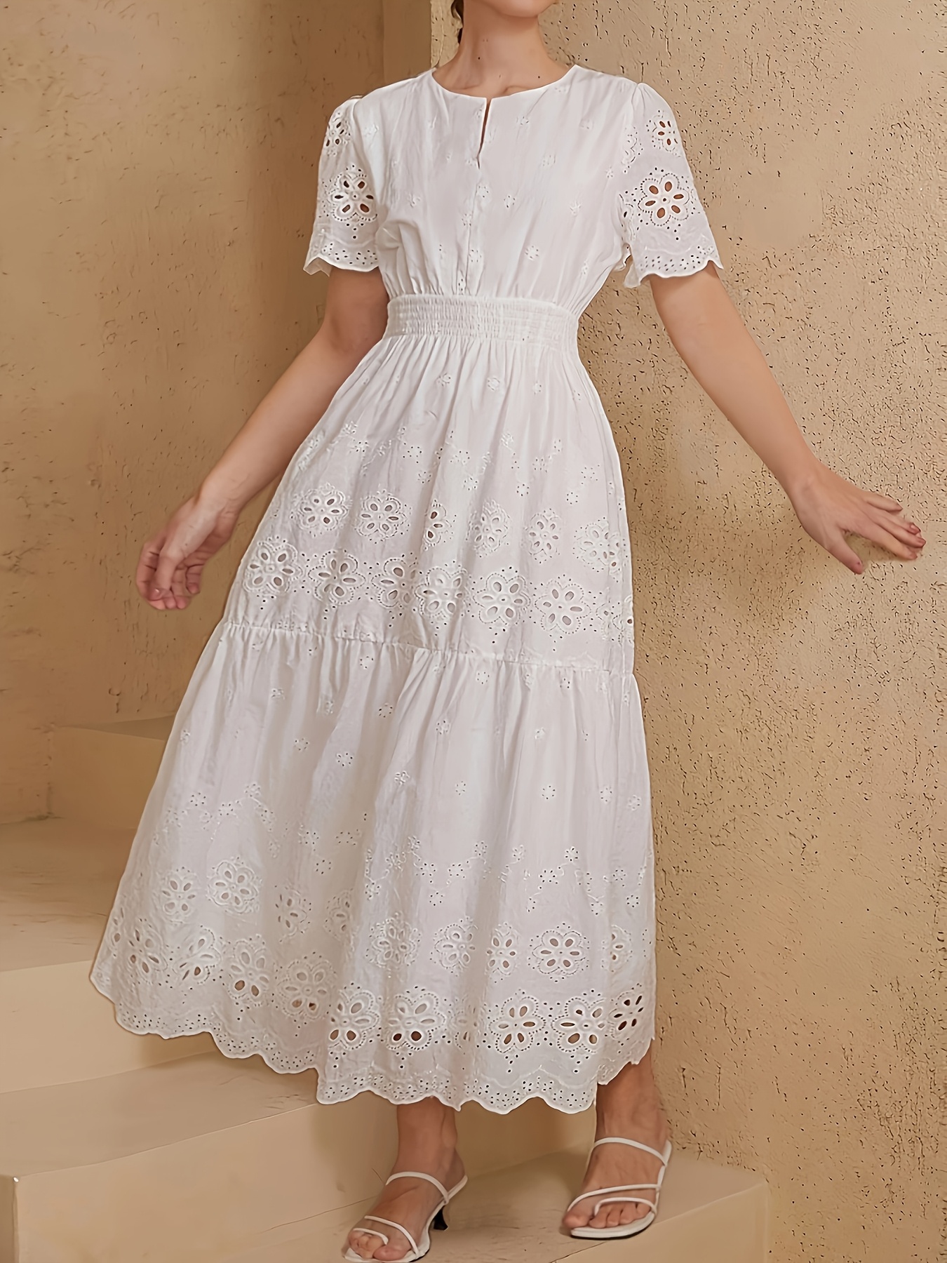 chinese dress ladies Short Sleeved Lace Dress With Delicate Matching Waist Belt