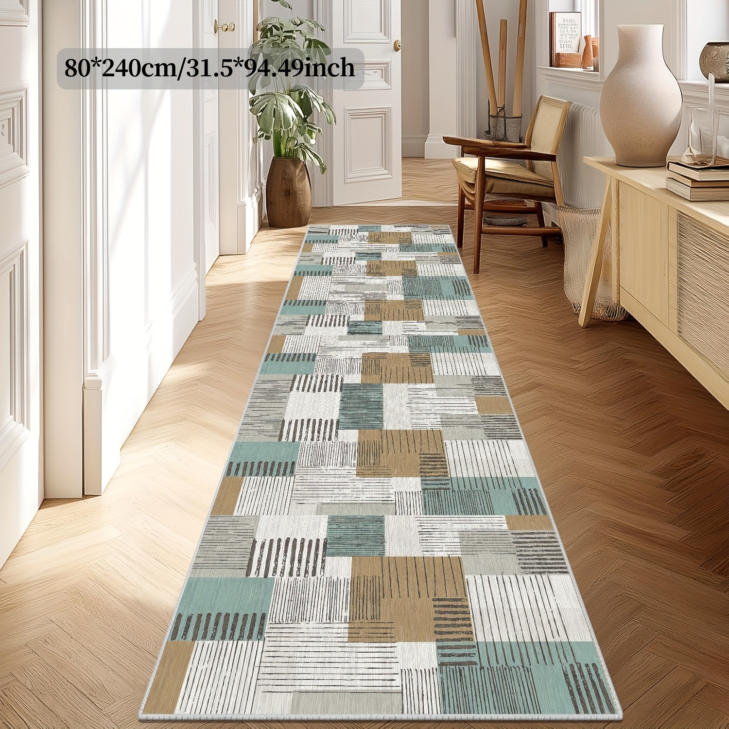 Image of 1pc Aisle Runners Rugs For Living Room Home Decor Imitation Cashmere Carpets Runners Long Carpet Bath Rugs Bedroom Kitchen Office Large Area Rug Washable Non-slip And Non-linting
