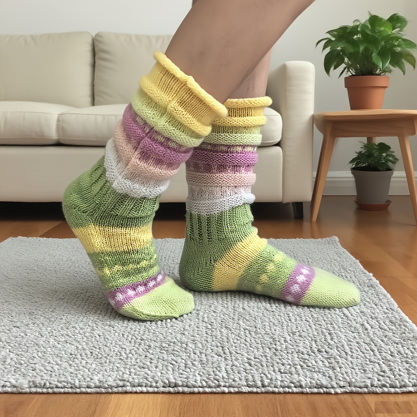 Image of Of Trendy Winter Women's Colorful Striped Cross-border Mid-calf Warm Floor Socks
