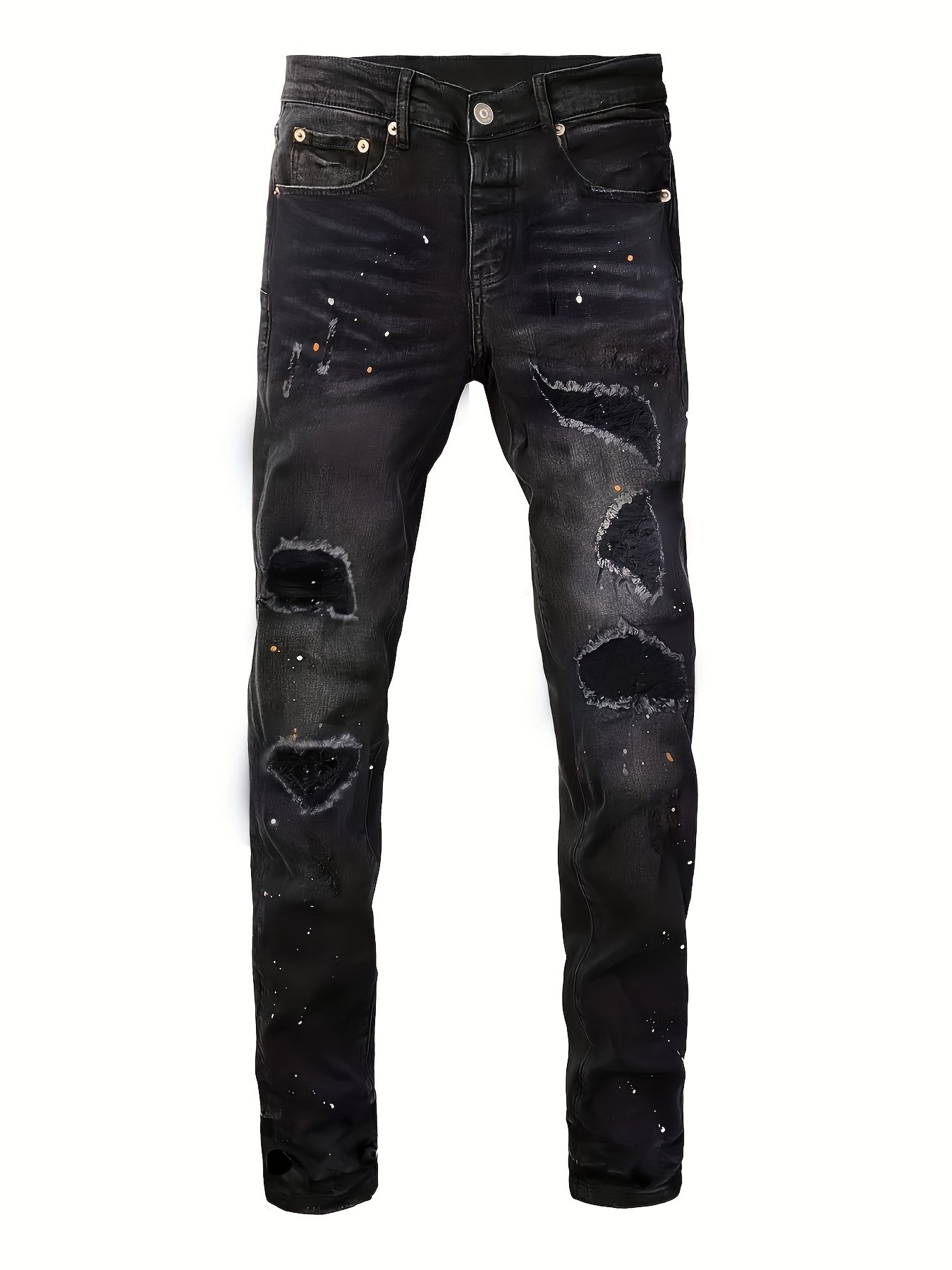 Black Ripped Jeans KELYWELL Men 's Ripped Stacked Jeans Distressed