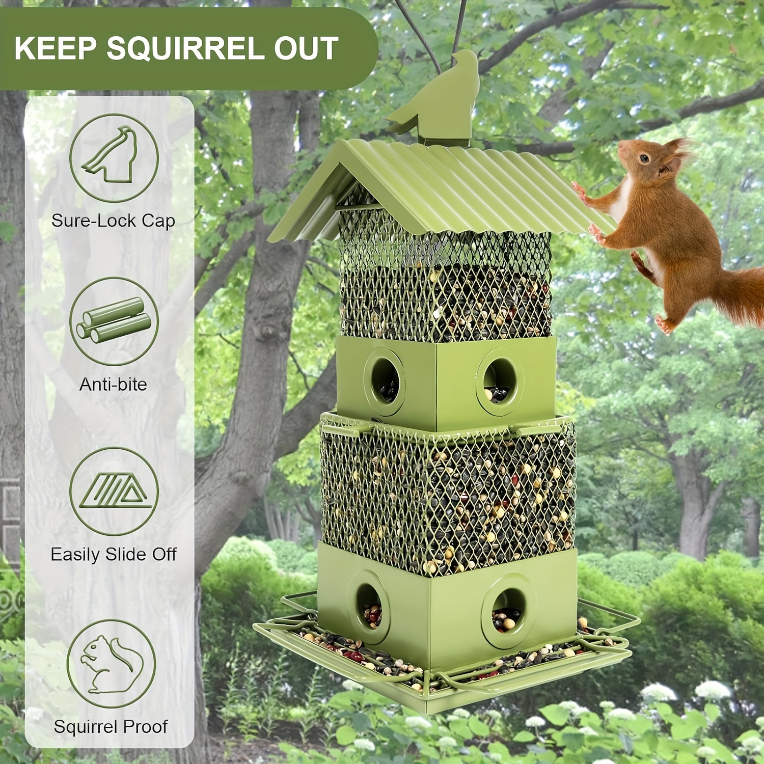 

Metal Bird Feeder Squirrel Proof, Heavy Duty Squirrel Resistant Wild Bird Feeders For Outdoors Hanging, 6.2 Lbs Large Capacity Mesh Birdfeeder, Supports , Finch, -red