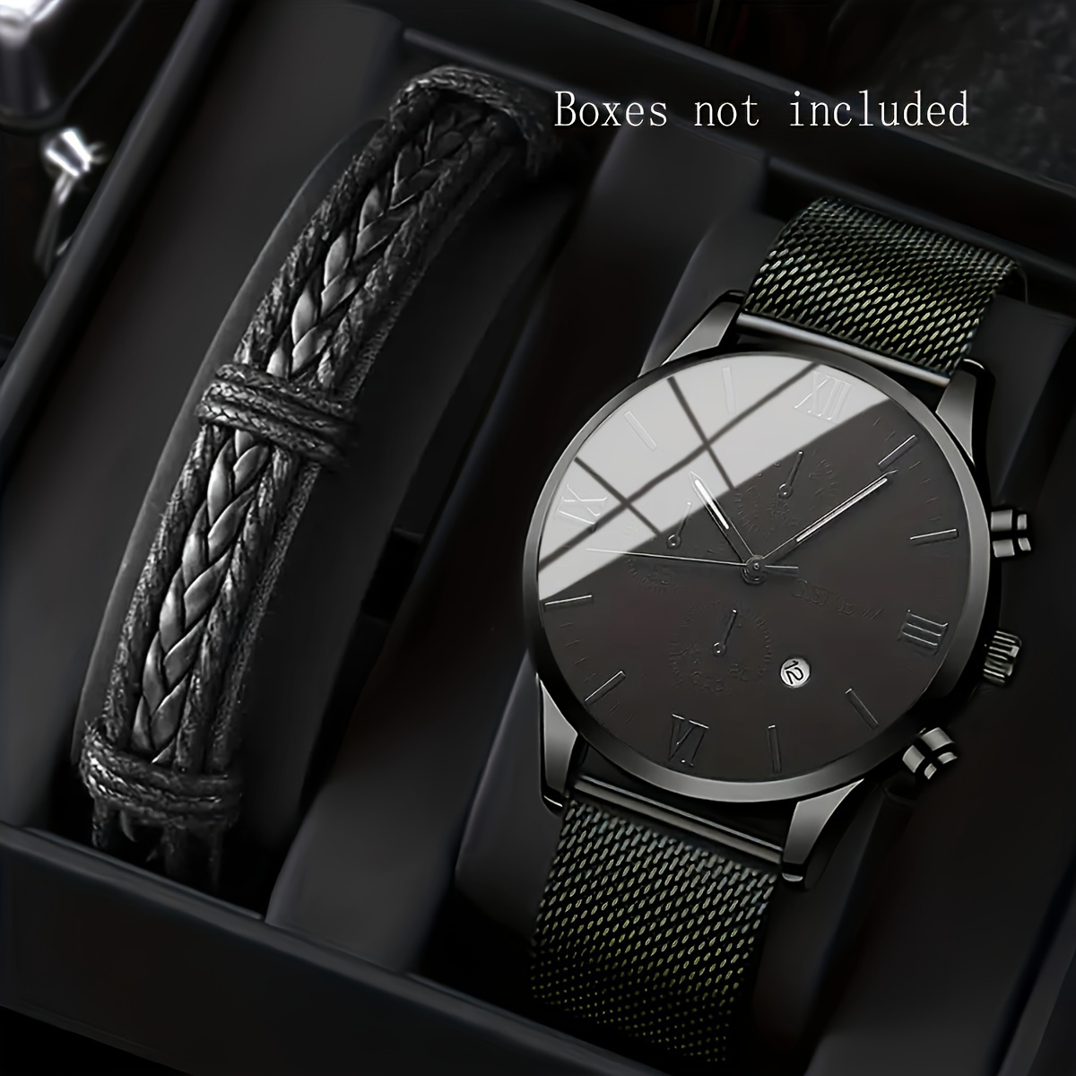 

Business Casual Men's Leather Watch With Braided Bracelet - 21cm/8.26in