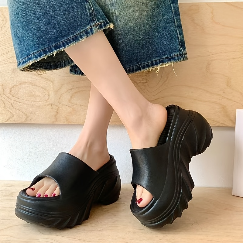 women's thick platform slide sandals slip open toe Temu Saudi Arabia