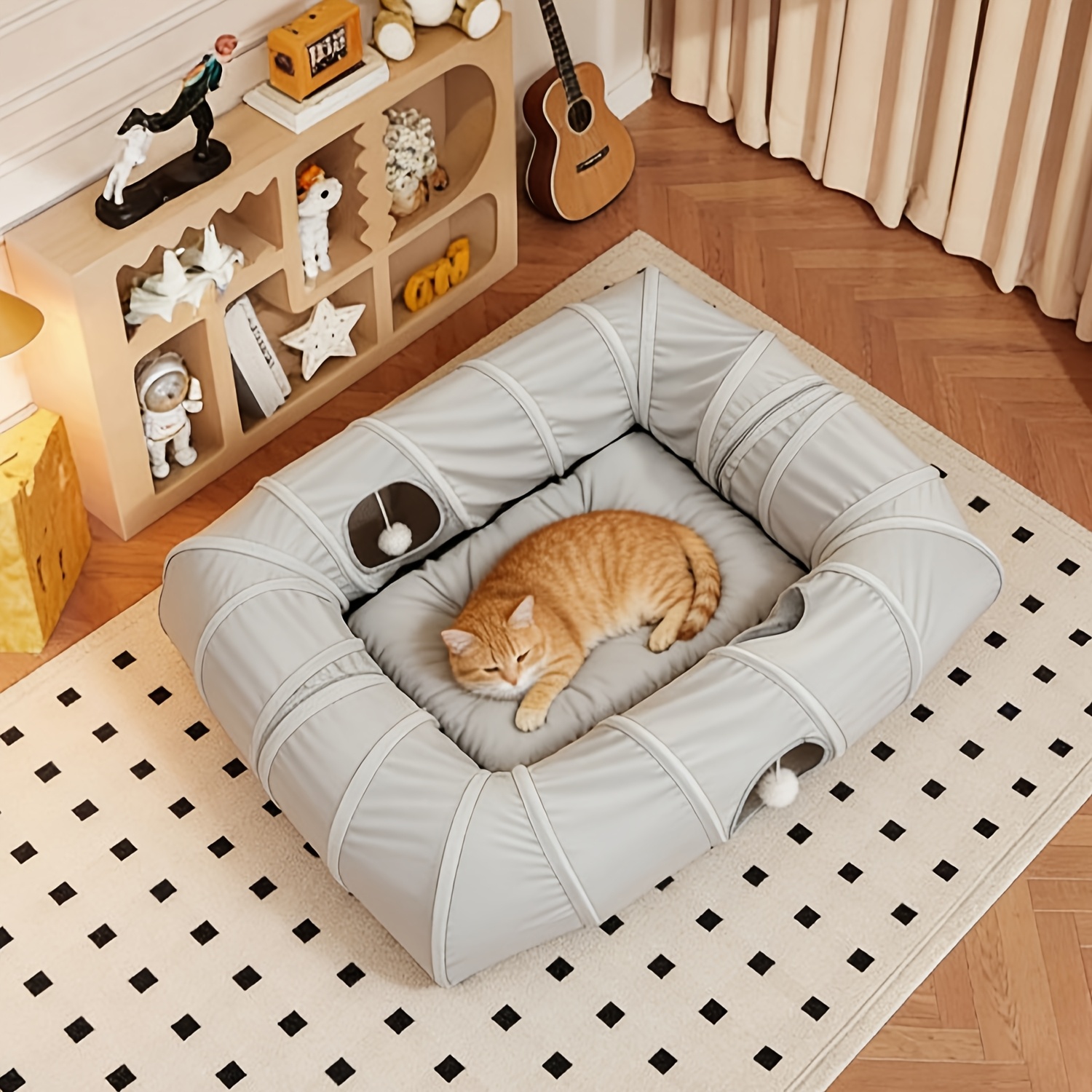 Cat Tunnel With Bed, Interactive Cat Tunnel With Ball, Foldable Pet Donut Tunnel Bed For Indoor Outdoor, Cat Toy