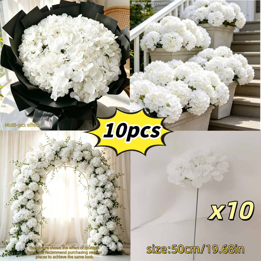 TEMU 10pcs Set Of Realistic Romantic Hydrangea Decorative Flowers, White Hydrangea Decorative Flowers. Suitable For Weddings, Valentine's Day,