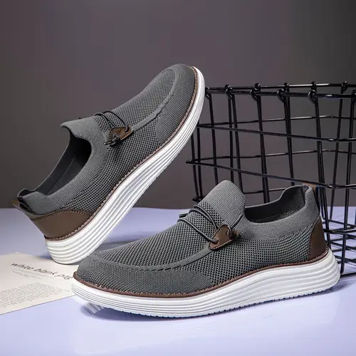 mens casual business loafers breathable pu mesh upper toe box non slip eva sole slip for versatile for driving walking dating outdoor activities footwear stylish slipon breathable construction