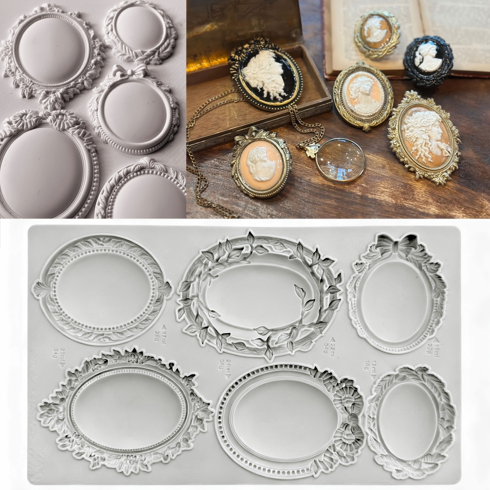 oval and floral silicone photo frame molds fondant   cake decorating tools   kitchen gadget