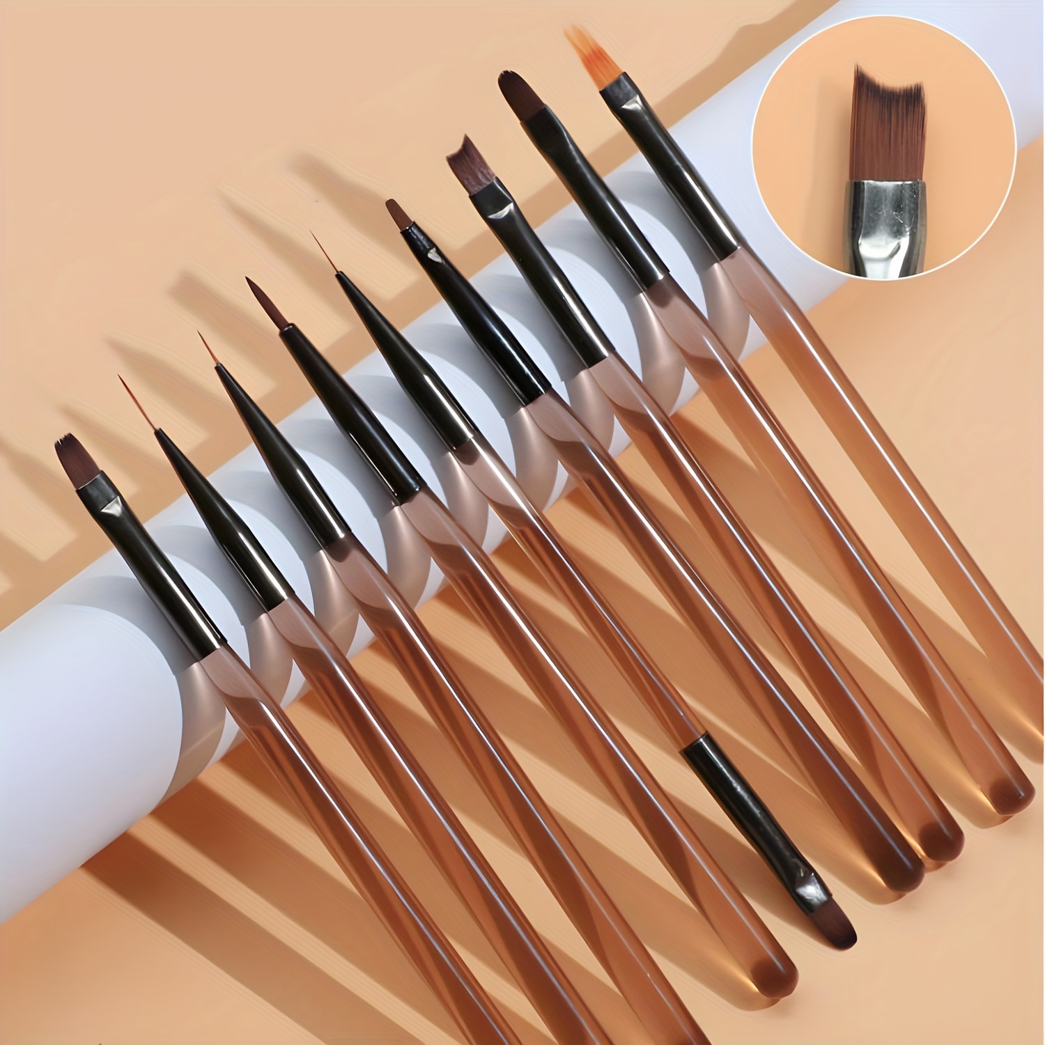 

9pcs Premium Nail Art Brush Set - Extendable Handles, High-quality Polish & Builder Gel Tools With Dotting Pen For Salon-quality At Home