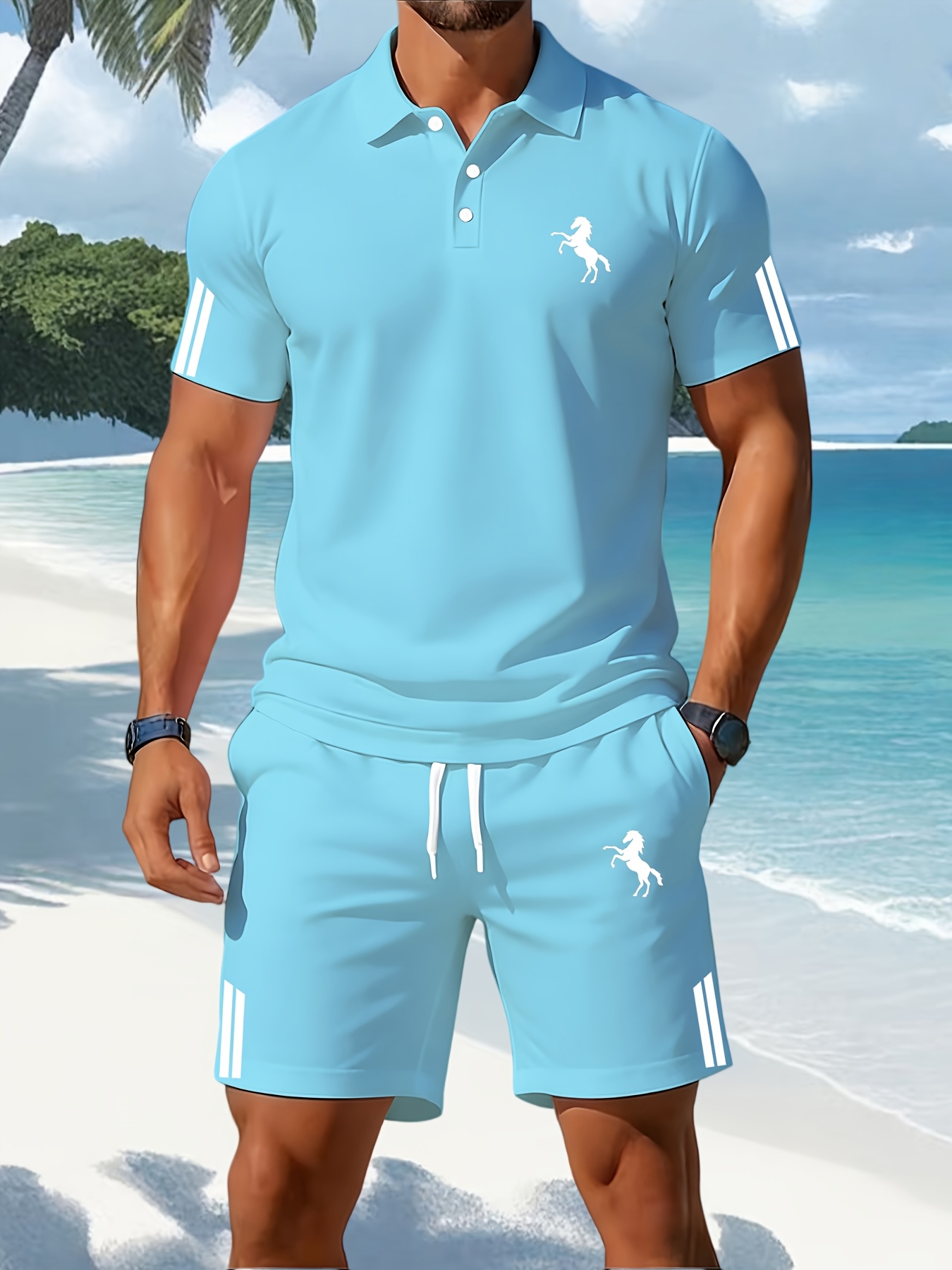 Conjunto de Camisa Polo de Viagem de Verão para Homem