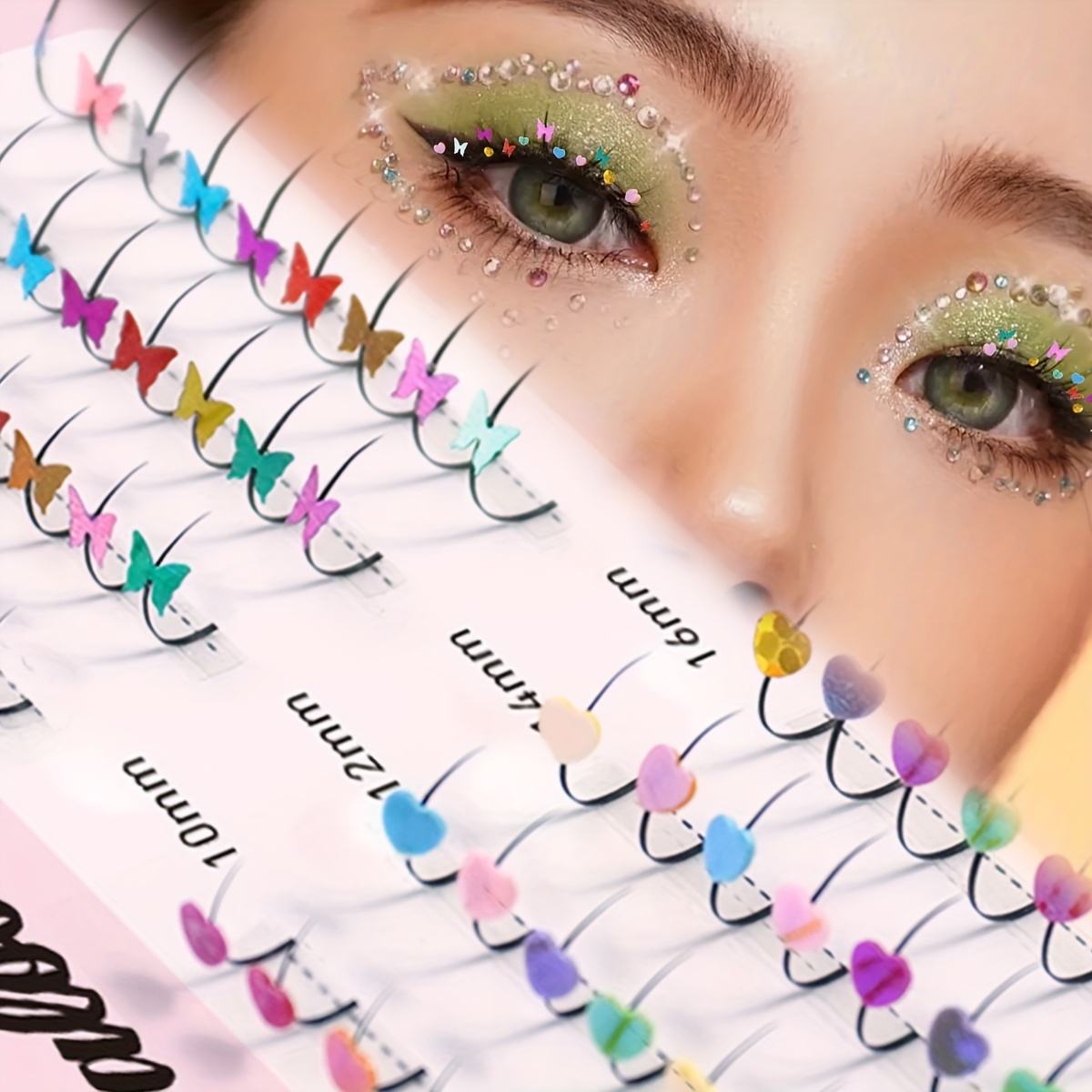 

Waloshow Fairy Eyelash Extensions - Butterfly, Heart & Star Sequins, 10-16mm, Reusable For Stage & Party Makeup