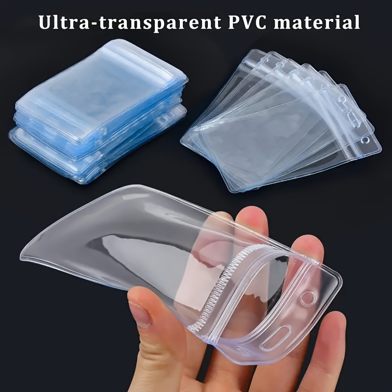 

6pcs Vertical Waterproof Id Badge Holders - Pvc, Transparent Plastic Sleeves For Credit Cards, Keycards & License