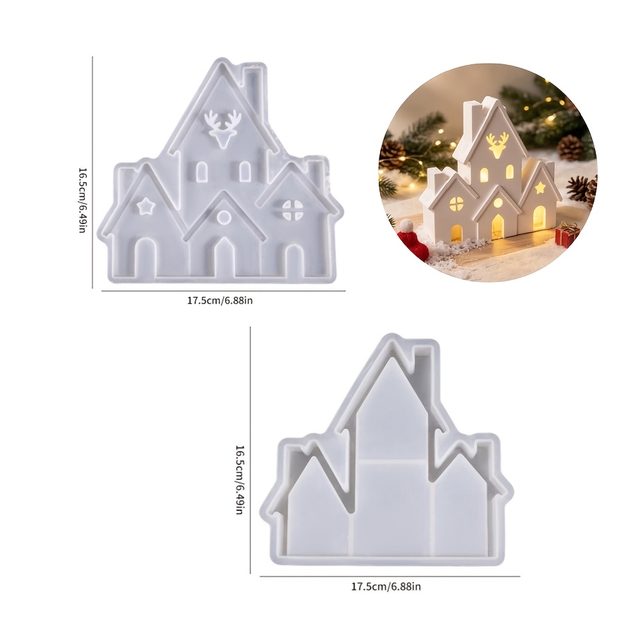 Image of 2pcs Silike Lufei Reindeer & Hollow House Silicone Mold Suitable For Making Candles, Wax, Resin Crafts, Hollow Splicing Building, Aromatherapy Products, Table Centerpiece Decorations - Clay Mold For