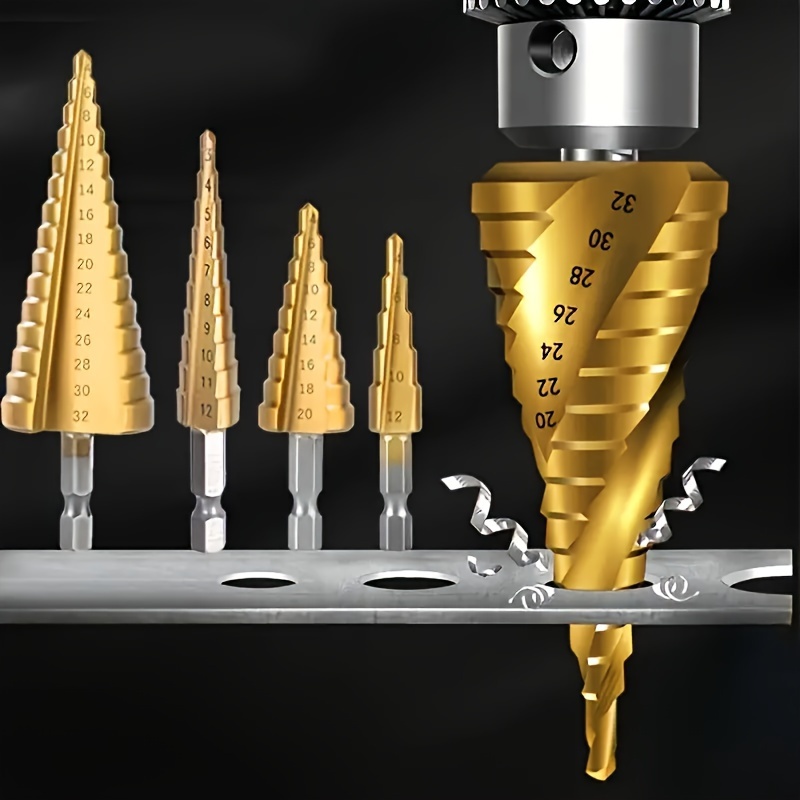 

3pcs Titanium-coated Hss Step Drill Bit Set - Ideal For Wood & Metal, Steel Cutting Tools