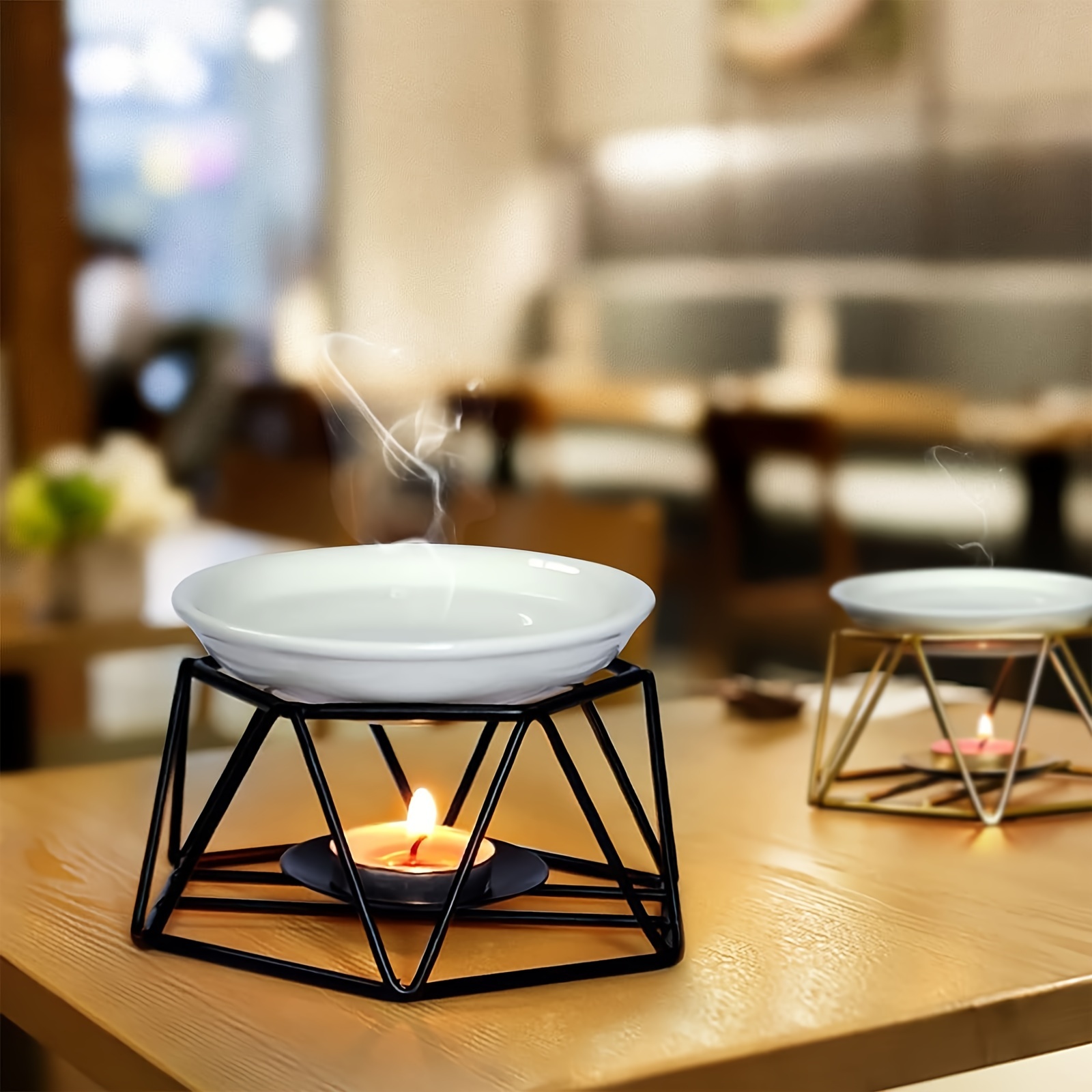 1pc triangle ceramic tealight holder iron essential oil diffuser oil burner for home decoration valentines day ramadan new year decoration 7