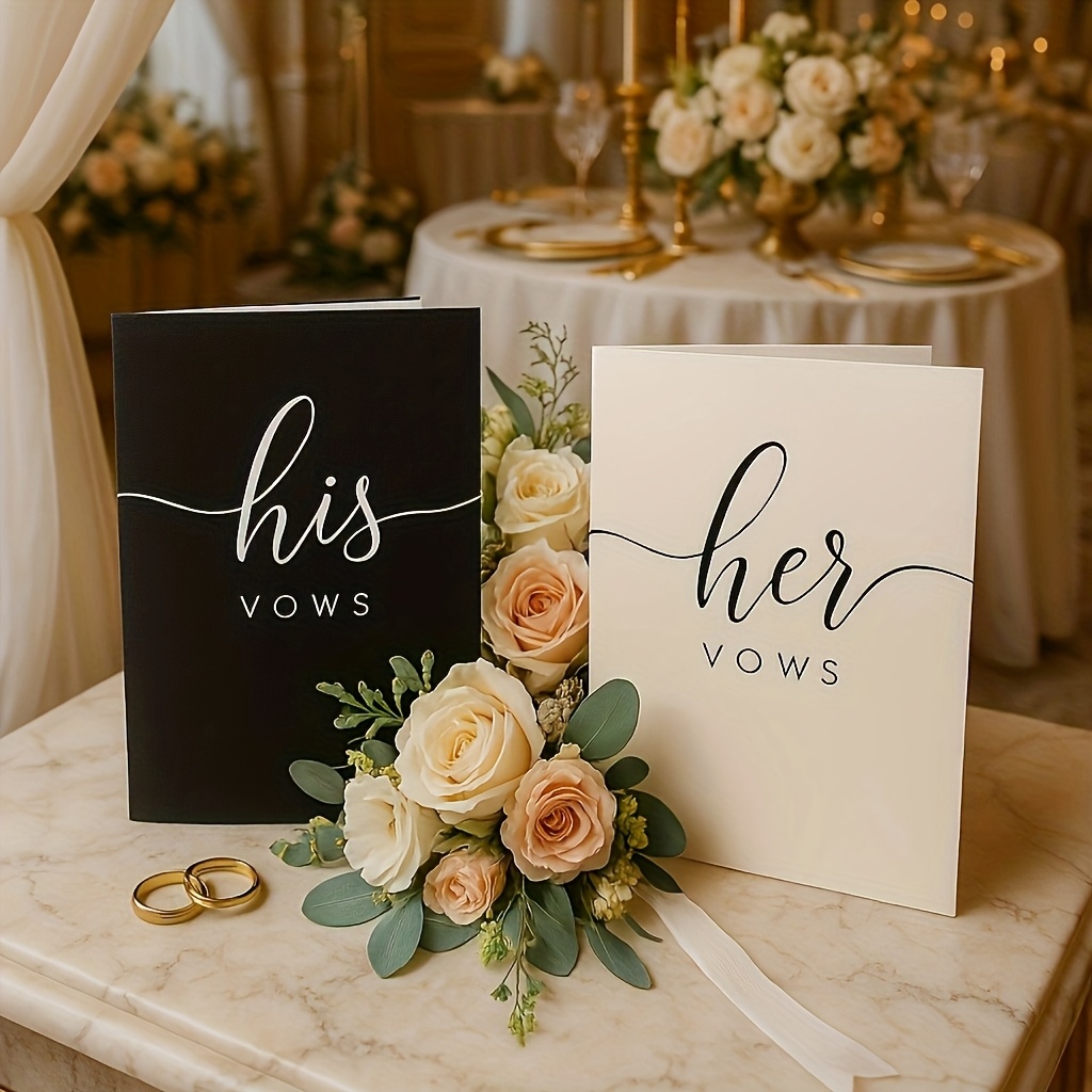 TEMU 2pcs Modern Wedding Vow Books His And Hers - Bride And Wedding Notebook With 28 Pages - 5,5" X 3.9" 14cm X 10cm Great For Vow Renewal - Bridal