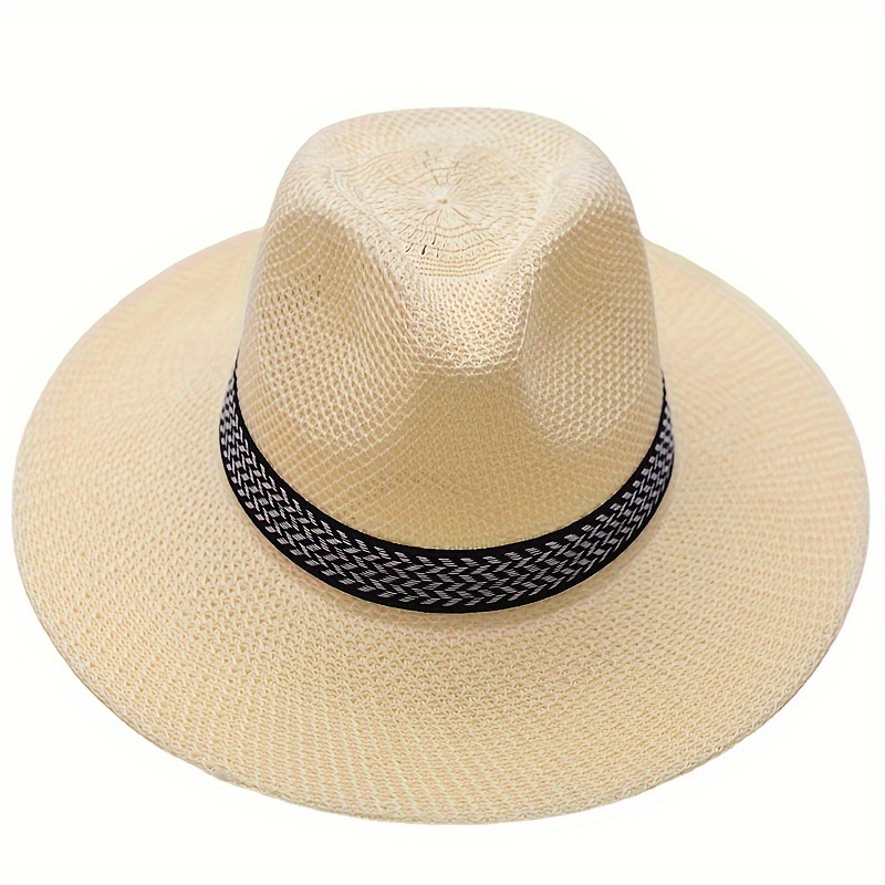 

Classic Beach Party Cowboy Straw Hat, Retro Boho Style Panama Hat, For Photo Prop Halloween Cosplay