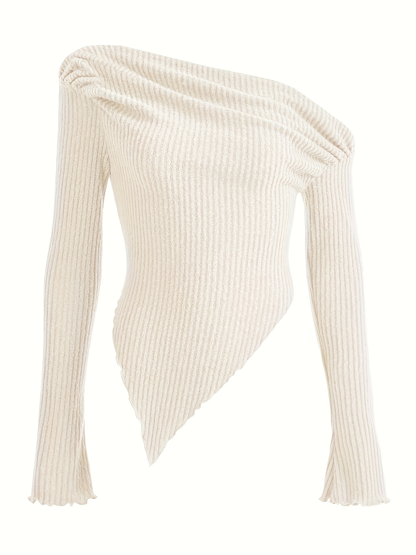 solid ruched asymmetrical neck t shirt casual hanky hem long sleeve top for   womens clothing