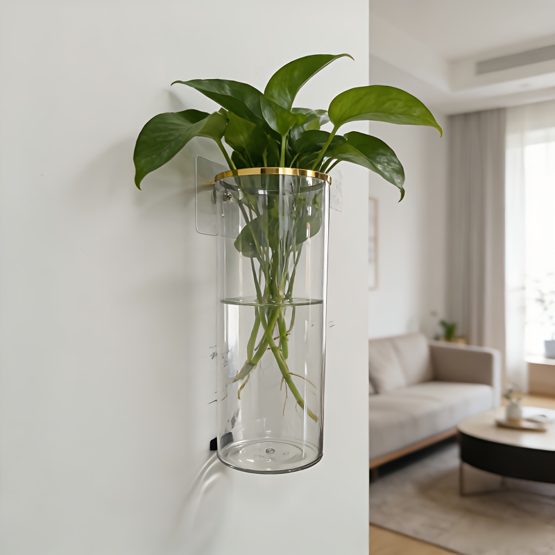 TEMU Transparent Cylindrical Planter, Upgrade Wall-mounted Planter, Vase, Durable Hanging Flower Pot, Indoor/outdoor Decorative Bonsai Stand,