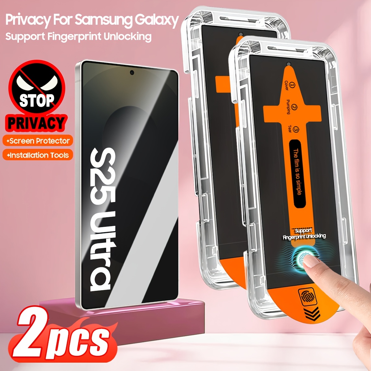 E-shop 2er-Pack Easy Past Blickschutzfolie, kompatibel mit for Samsung Galaxy S25 Ultra S25 Plus S25 S24 Plus S24 S23 S22 S21 Plus, ultradünnes