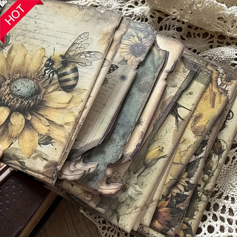 

Vintage Bee And Floral Craft Paper Set - 30 Pieces, Matte Finish, Recyclable Material, High-quality Decorative Paper For Journaling, Scrapbooking, And Diy Projects