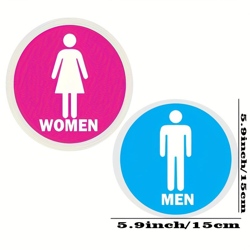 Image of 4pcs Men And Women Toilet Decal Restroom Commercial Stickers - Blue Men Pink Women Bathroom Door Sign Toilet Restroom Sign Suitable For Business, Restaurant, Office 5.9inch/15cm