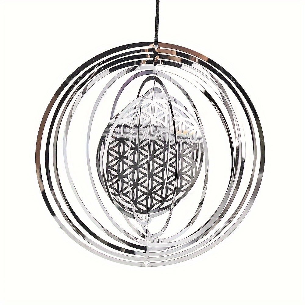 

1pc 10cm 3d Stainless Steel Wind Runner Flower Of Life Art Deco - Serenity Rotating Wind Chime Outdoor Garden, Patio, Balcony & Terrace Bird Repeller