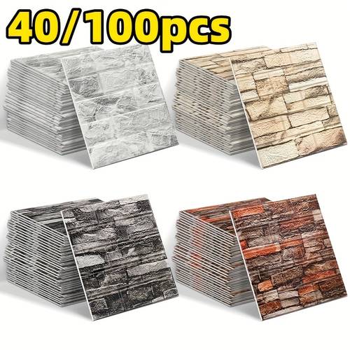 Artikelbild 40/100 stück 3d-schaumstoff-wandfliesen tapete, selbstklebende wandpaneele mit ziegelmuster, verdicktes design, wandaufkleber für heimdekoration, abziehen aufkleben, leicht zu reinigen zu schneiden, für wohnzimmer, küche, schlafzimmer, wohnheim, büro-renovierung
