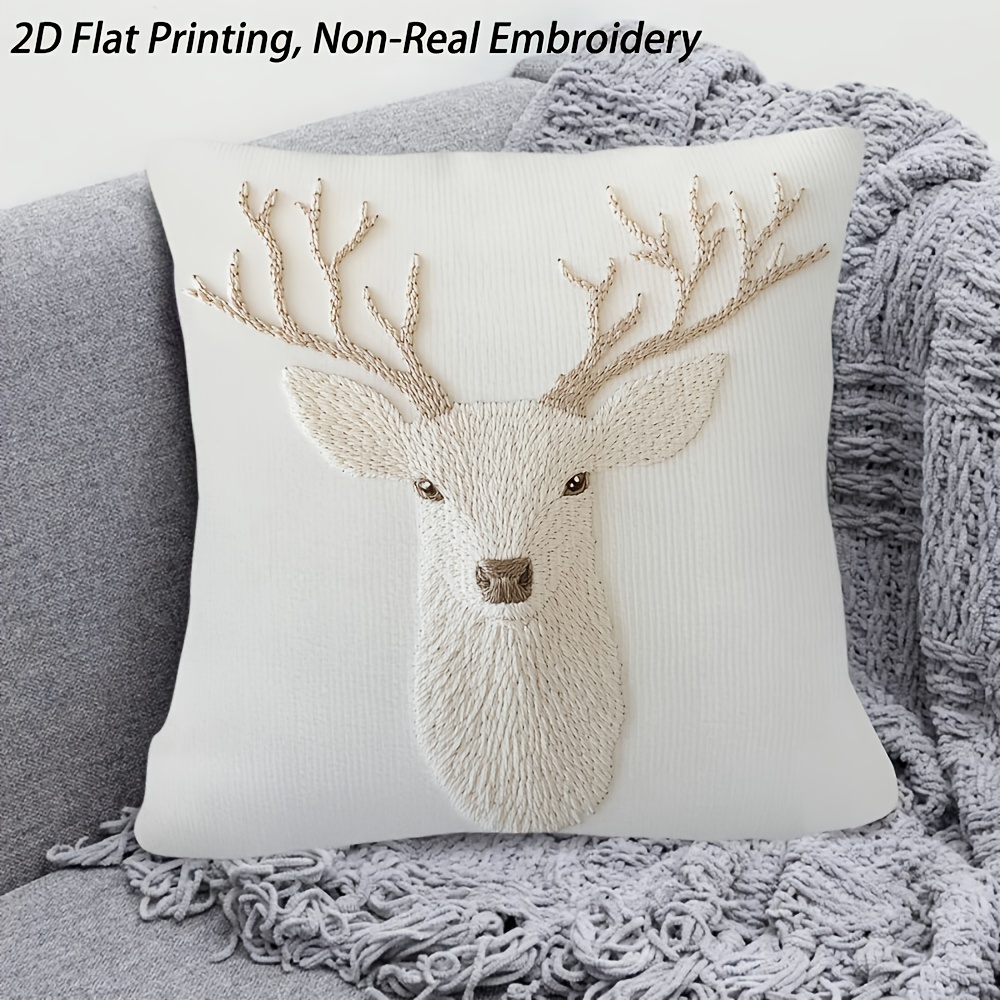 2d Flat, 1pc , Single-sided Printed Decorative Pillowcase, Size 45cm X 45cm, Machine Washable, Zipper Closure, Soft Fabric, Suitable For Living Room, Bedroom, Office, Sofa, Bedding Decoration, Winter