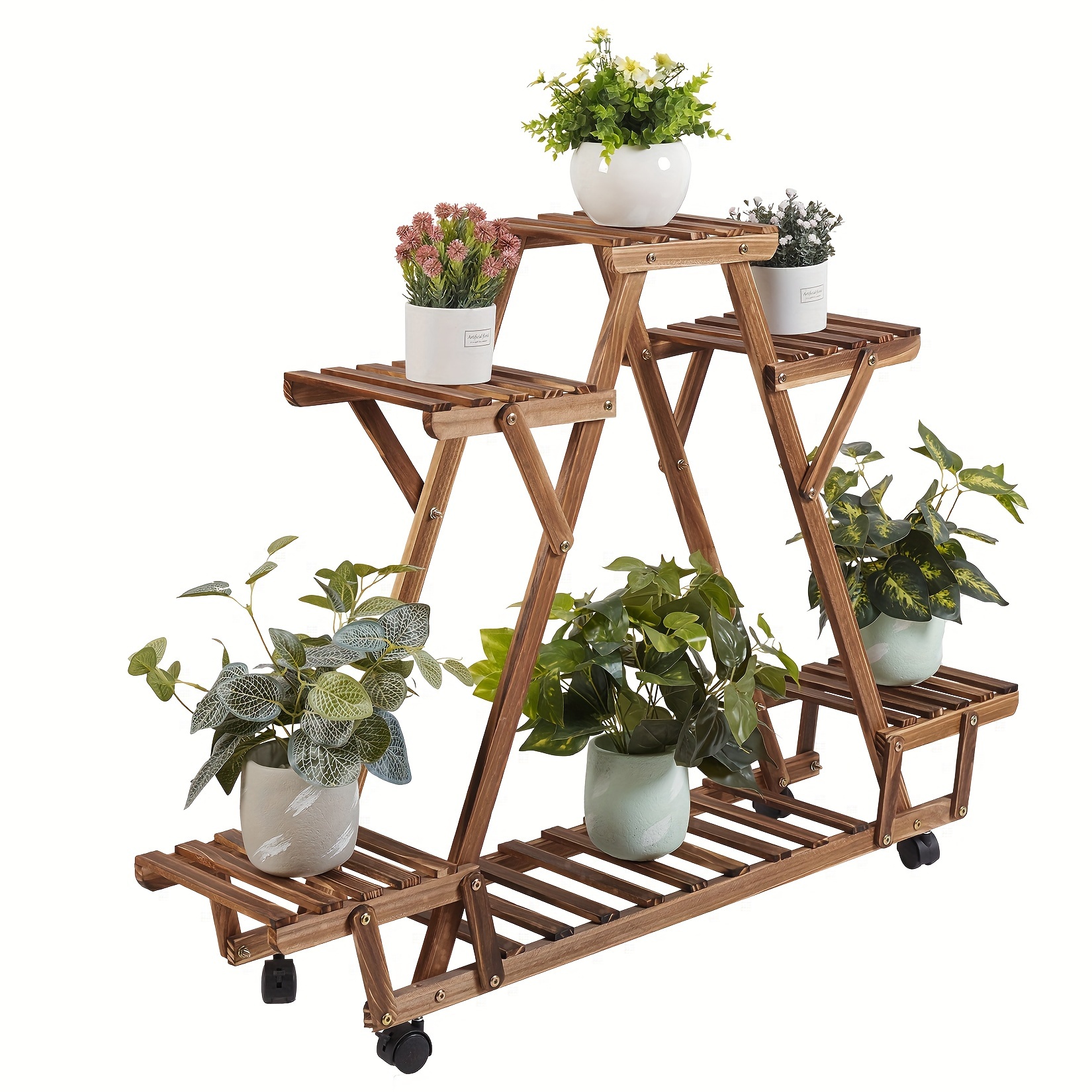 

6 Tiers Wood Plant Stand Storage Triangular Flower Pot Holder For Outdoor Indoor