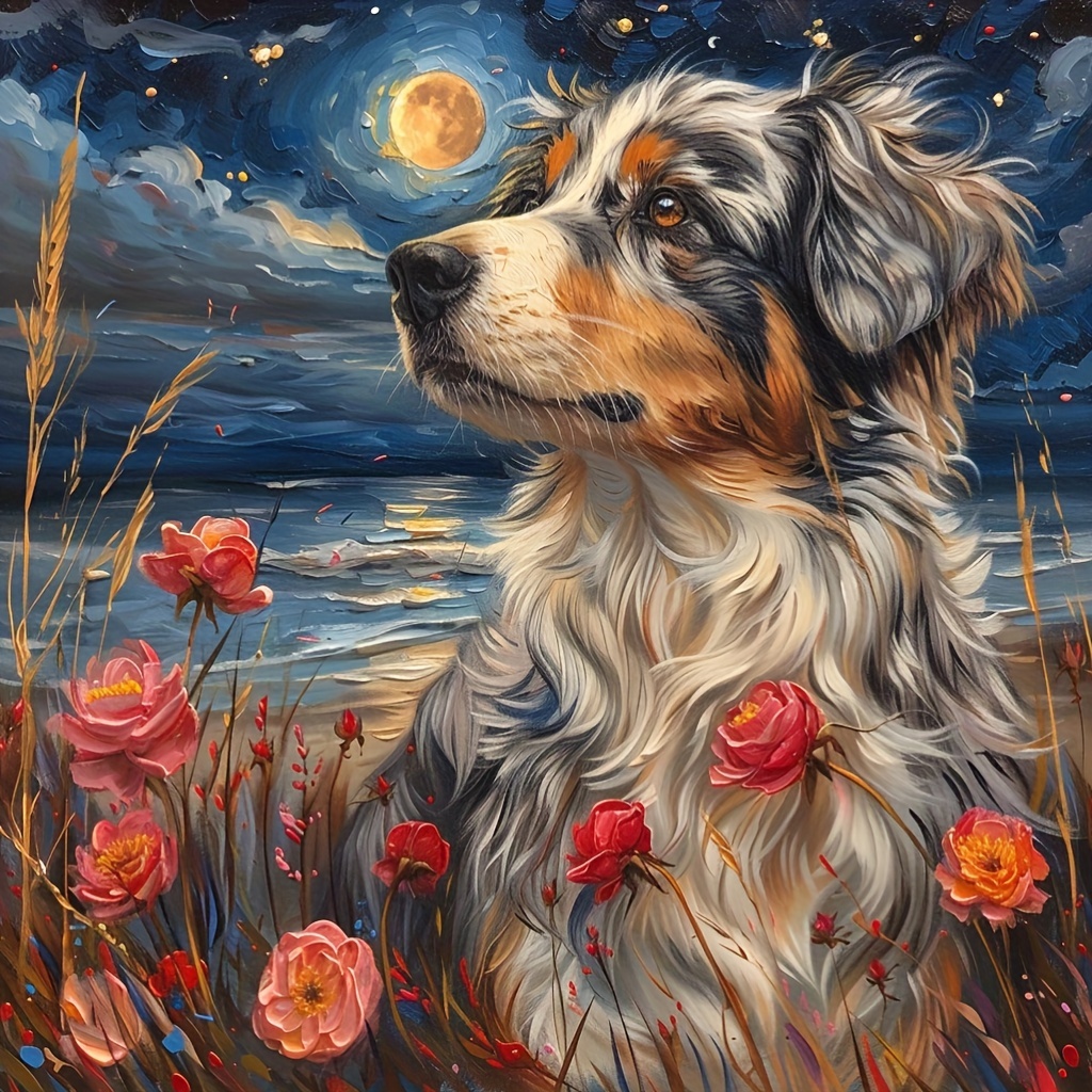 

1pc 40x40cm/15.7x15.7in Without Frame Diy Large Size 5d Diamond Art Painting Flowers And Dogs, Full Rhinestone Painting, Diamond Art Embroidery Kits, Handmade Home Room Office Wall Decor