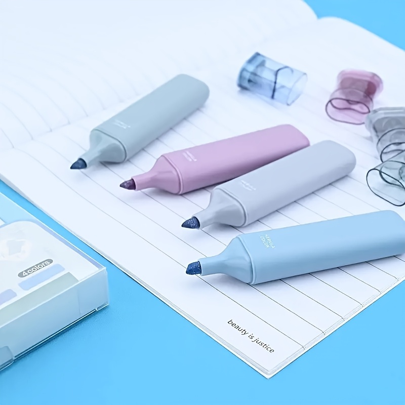 TEMU 4pcs Glitter Highlighters, Flexible Line Width And Water-based Ink For Sparkling Note-taking, Planner, Journaling