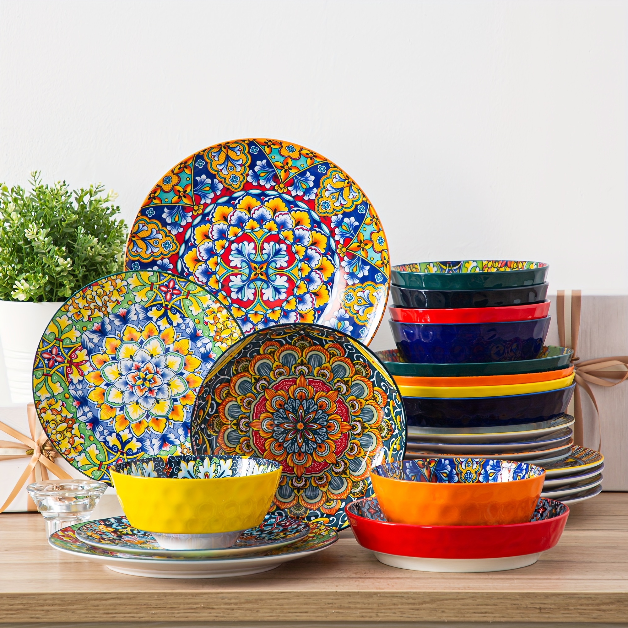 Set 6 Ciotole Vetro Colorate Stile Bohémien - 215ml Per Insalate, Cereali E Dessert - Lavabili In Lavastoviglie