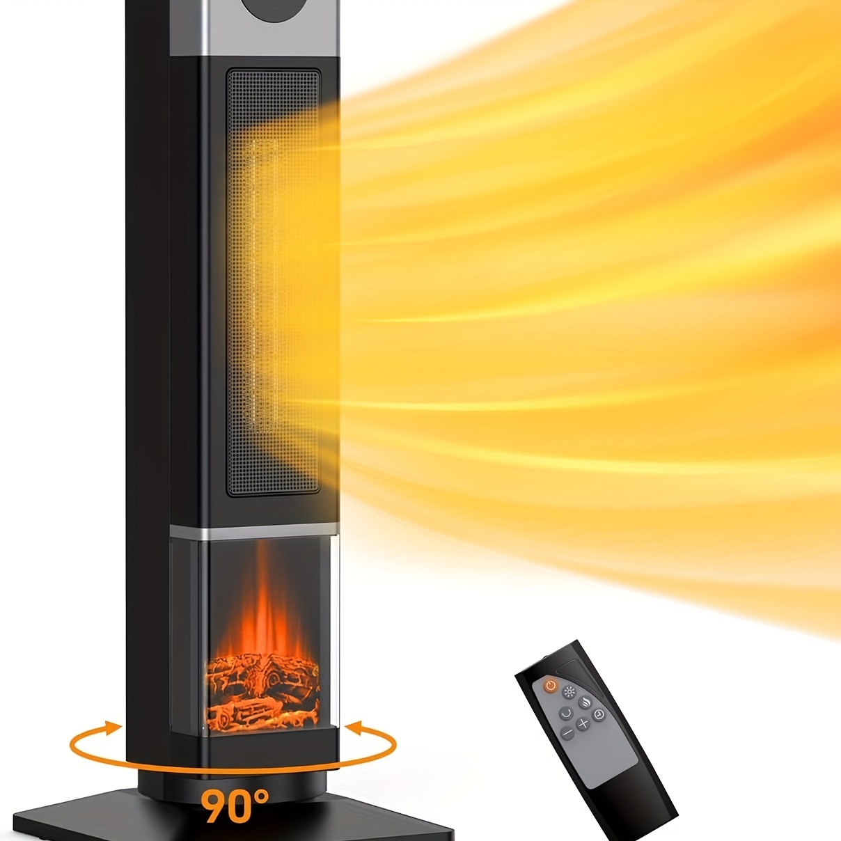 

Hufy Space Heater For Large Room, 33" 1500w Ptc Ceramic Heater With 3d Flame Effect, Heat Up 200 Square Feet, Tower Heater For Indoor Use, 90°oscillating With Remote, For Living Room, Bedroom, Office