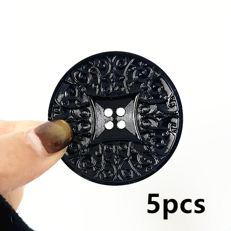 TEMU 5pcs Vintage Style 5cm Large Round Irregular Pattern Four-hole Buttons For Diy Hand-sewn Coats, Clothing, Apparel Accessories, And Decorative