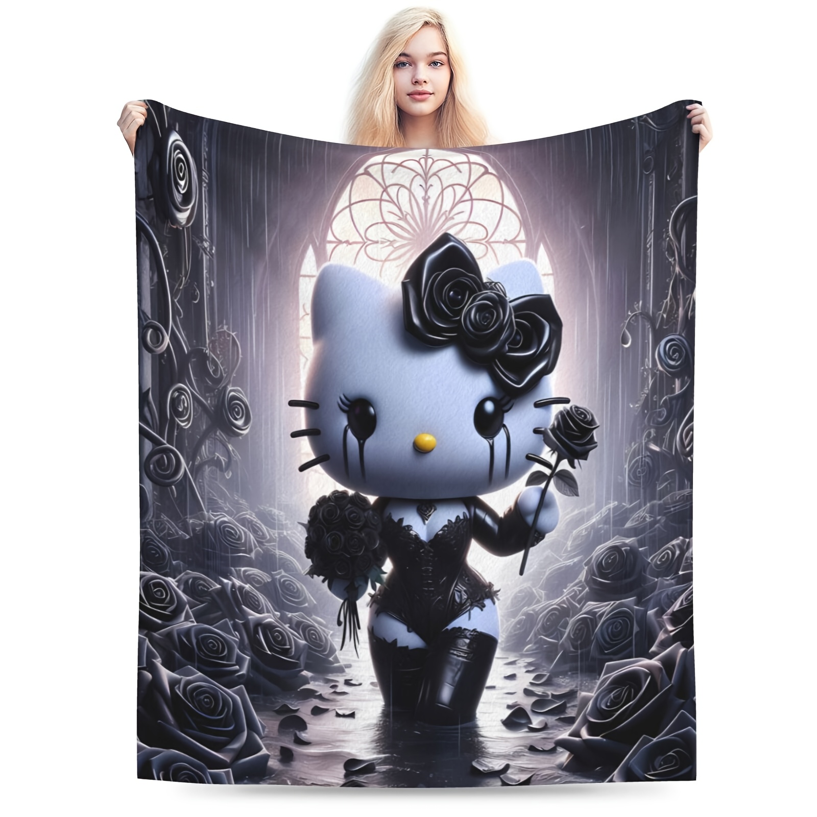 

Sanrio Hello Kitty Throw Blanket - 100% Polyester, Machine Washable, Home, Picnics & Travel - Black