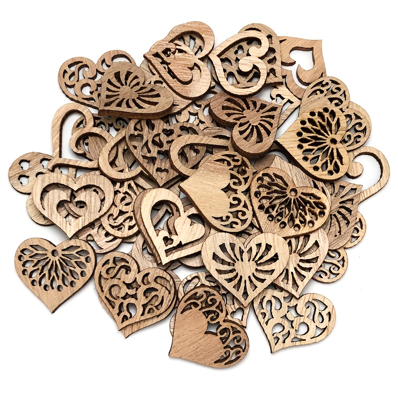 50pcs Vintage Heart-shaped Wooden Chips - Perfect For Diy Crafts, Scrapbooking & Holiday Decorations