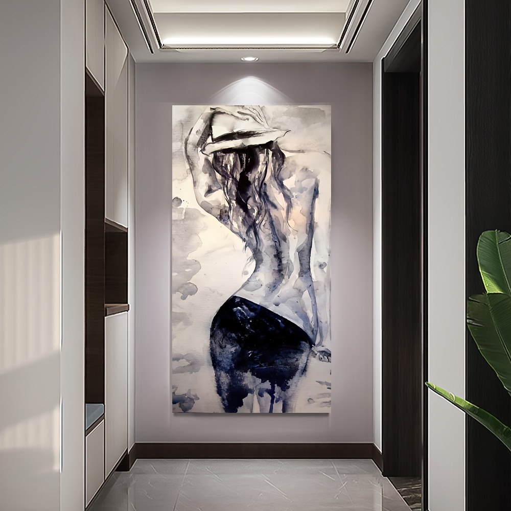 

Modern Abstract Female Figure Wall Art Canvas - Ink Wash Style 's Back Poster, Universal Decor For Bedroom Bathroom Living Room, No Power Supply Needed, Material - 1pc Large Size